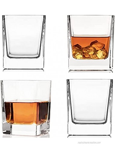 Rocks Glasses Set Square Whiskey Glass set of 4 7 Oz Old Fashioned Crystal for Alcohol Whisky Bourbon Tequila Scotch Liquor Rum Gift for Men by Kemstood Thick Weighted Bottom Cocktail