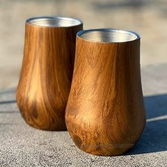 Snüte Double-wall Stainless Steel Whiskey Glasses Stemless Nosing Glass Gift for Whiskey Lover Set of 2 Wood