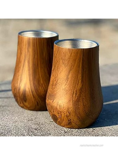 Snüte Double-wall Stainless Steel Whiskey Glasses Stemless Nosing Glass Gift for Whiskey Lover Set of 2 Wood