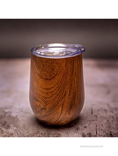Snüte Double-wall Stainless Steel Whiskey Glasses Stemless Whiskey Nosing Glass Pack of 2 Tumbler Wood