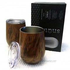 Snüte Double-wall Stainless Steel Whiskey Glasses Stemless Whiskey Nosing Glass Pack of 2 Tumbler Wood