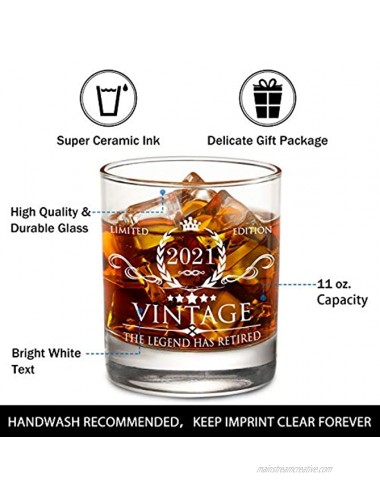 The Legend Has Retired 2021- Limited Edition Retirement Gifts for Men Women – Happy Funny Retirement Gag Gifts Idea for Coworkers Friends Him Her 11 oz Bourbon Scotch Whiskey Glass