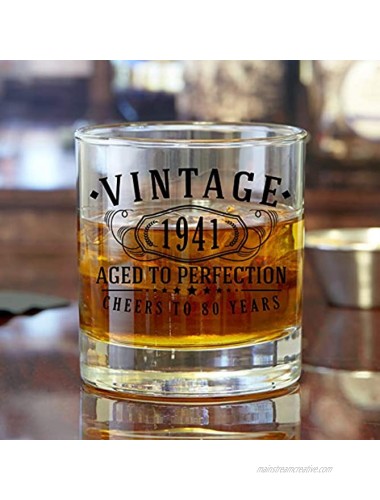 Vintage 1941 Printed 10.25oz Whiskey Glass 80th Birthday Aged to Perfection 80 years old gifts