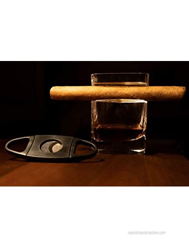 Whiskey cigar glasses gift set of 2 Old Fashioned Square Glasses with intended cigar rest 8 Granite Chilling Rocks Tongs Velvet Pouch and Cigar Cutter. Best gift set for dad husband..