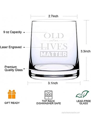 Whiskey Glasses Gag Funny Birthday Gifts Ideas For Men Women Dad Fathers Day Old Fashioned Whisky Glass Cup Retirement Gift for Senior Citizens Scotch Bourbon Crystal Glassware Laser Engraved