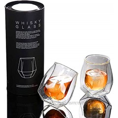 Whiskey Glasses Set of 2 Premium Hand Blown Lead-Free Double Wall Bar Glass with Elegant Box for Drinking Scotch Cocktail Bourbon Great Tumblers Gift for Father's Day Dad's Birthday or Wine Lovers