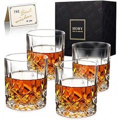 Whiskey Glasses Set of 4,Old Fashioned Glasses Rocks Barware,Etched Heavy Tumbler for Scotch Bourbon Tequila Cocktail Gin Vodka,Whiskey Gifts for Men Husband Dad Grandpa,10oz
