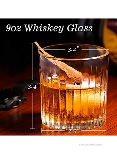 Whiskey Glasses Whiskey Glass Set of 6 veecom Old Fashioned Scotch Whiskey Glass Gifts for Men Stripe Design Rocks Glasses for Bourbon Cocktails Stripe