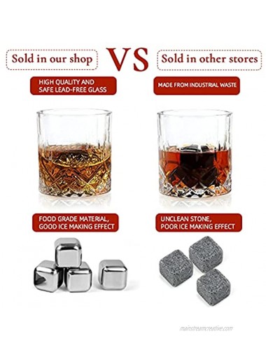 Whiskey Lce cube and Whiskey Glass Gift Boxed Set 6 ice cubes Chilling Whisky Rocks 2 Glasses in Wooden Box Great Gift for Father's Day Dad's Birthday or Anytime For Dad Plus 2 Free Coasters.