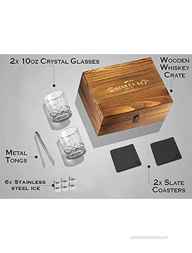 Whiskey Lce cube and Whiskey Glass Gift Boxed Set 6 ice cubes Chilling Whisky Rocks 2 Glasses in Wooden Box Great Gift for Father's Day Dad's Birthday or Anytime For Dad Plus 2 Free Coasters.