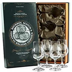 Whiskey Scotch Bourbon Tasting Glasses | Set of 4 Crystal Snifters | Professional 4 oz Tulip Shaped Tasting and Nosing Copitas with Short Stem | Small Stemmed Gift Sniffers for Sipping Neat Liquor