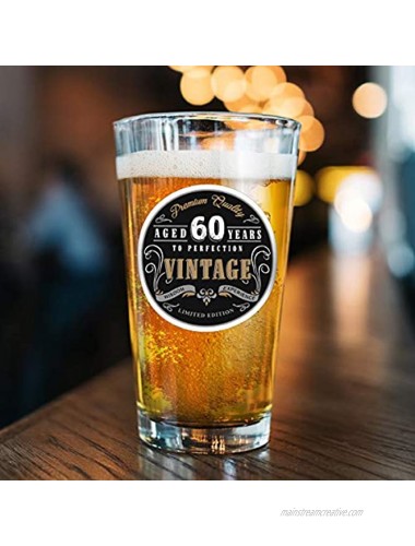 1961 Vintage Edition 60th Birthday Beer Glass for Men and Women 60th Anniversary 16 oz- Happy Birthday Pint Beer Glasses for 60 Year Old | Classic Birthday Gift Reunion Gift for Dad Him or Her