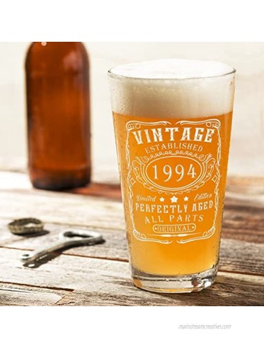 27th Birthday Perfectly Aged 27 Years Old Established 1994 Vintage Laser Engraved 16 oz Beer Pint Drinking Glasses For Men
