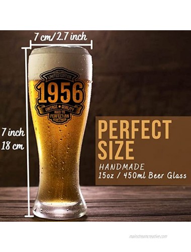 65th Birthday Gifts for Men Limited Edition 1956 65 Years Old Bday Gifts for Grandpa Dad Uncle Husband Brother Friends Coworkers Neighbor Him Onebttl 15 oz Beer Glass Pint Glass Beer Mug