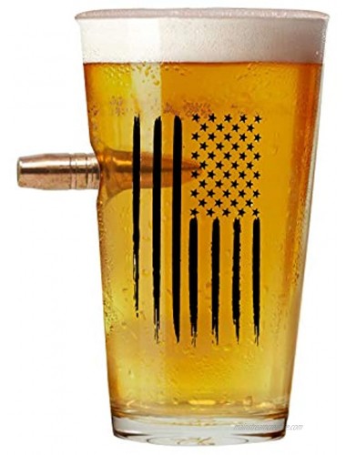American Flag Pint Drink glasses .50 Caliber Designed Hand Blown Large Size Glasses USA Patriotic Gift .50 Cal Projectile Beer Glass 16 Oz.