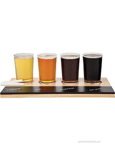 Beer Tasting Flight Sampler Set 4 6oz Pilsner Craft Brew Glasses w Paddle and Chalkboard Great Holiday Gift