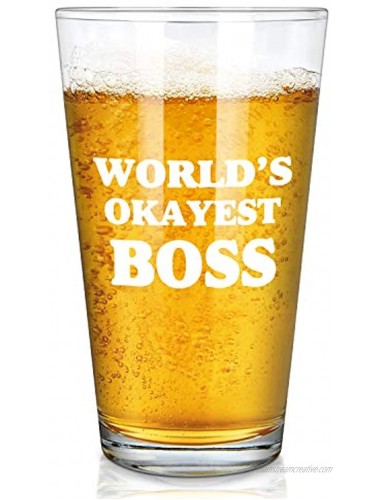 Boss Gifts World's Okayest Boss Beer Glass Boss Beer Pint Glass 15Oz for Men Boss Coworkers Friends Husband Brother Gift Idea for Bosses Day Birthday Retirement Christmas