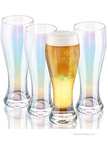 Cyimi Beer Glasses Set of 4 Iridescent Pilsner Beer Glasses 18 Oz Pint Glass for Beers Ales and Cocktails Colorful Drinking Glassware Set for Men Home Kitchen Bar and Party