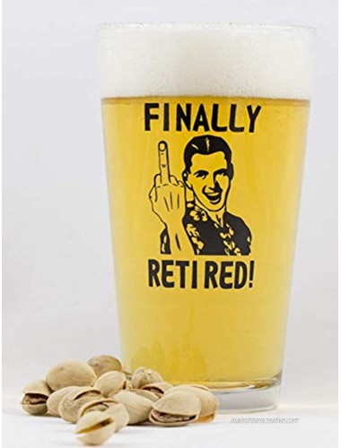 Funny Retirement Gift Finally Retired Middle Finger Novelty Beer Glass