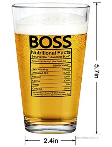 Futtumy Boss Nutritional Facts Beer Glass Funny Office Gift Bosses Day Gift Christmas Gift Gag Gift Birthday Gift for Men Boss Manger Coworker Colleague Friend 15 Oz