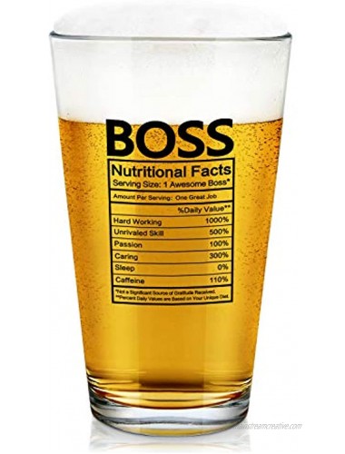 Futtumy Boss Nutritional Facts Beer Glass Funny Office Gift Bosses Day Gift Christmas Gift Gag Gift Birthday Gift for Men Boss Manger Coworker Colleague Friend 15 Oz
