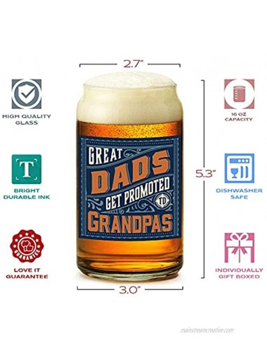 Great Dads Get Promoted To Grandpas 16 oz Beer Can Glass Mug Cup First Time New Grandpa Papa Gifts Presents Ideas Newborn Baby Pregnancy Announcement Fathers Day Birthday Christmas Presents