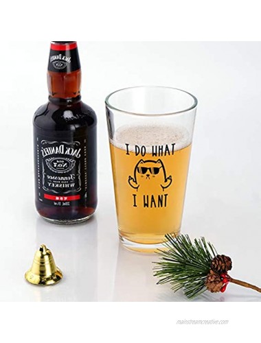 I Do What I Want Beer Glass Funny Gift Idea for Cat Lover Friends Women Men Cat Mom Or Dad Inspirational Motivational Birthday Christmas Cool Beer Gifts 15Oz