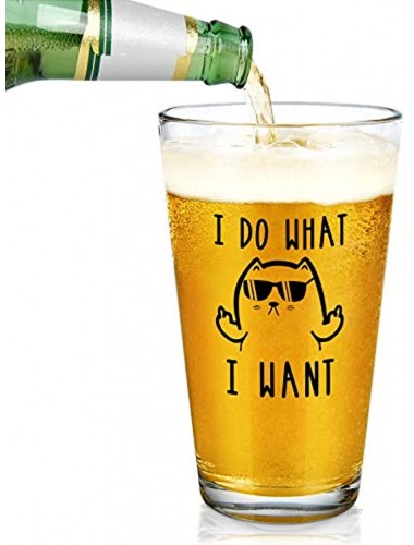 I Do What I Want Beer Glass Funny Gift Idea for Cat Lover Friends Women Men Cat Mom Or Dad Inspirational Motivational Birthday Christmas Cool Beer Gifts 15Oz