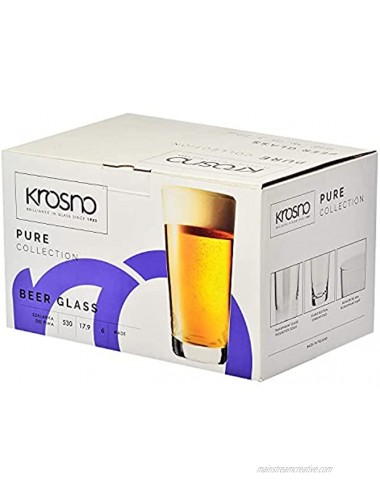 KROSNO Wheat Beer Glasses | Set of 6 | 17.9 oz | Pure Collection | Perfect for Home Restaurants and Parties | Dishwasher and Microwave Safe