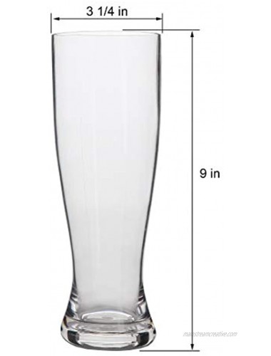 Lily's Home Unbreakable Classic Beer Pilsner Glasses Made of Shatterproof Tritan Plastic and Ideal for Indoor and Outdoor Use Reusable – Set of 4 18 Ounces