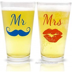 Mr. and Mrs. Pint Beer Glasses Gift Set | Perfect Christmas Glass Gift Funny Engagement or Wedding Present | Perfect for Valentines Day Newlyweds Anniversary Presents Bride and Groom and Couples
