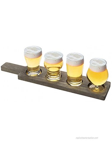MyGift 5-Piece Variety Craft Beer Tasting Flight Set with 4 Glasses & Gray Wood Paddle Serving Tray Each Glass Holds Up to 5 oz