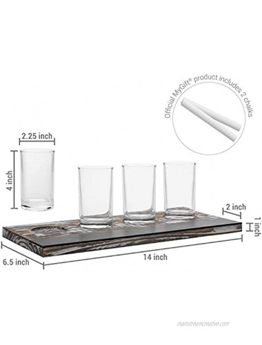 MyGift Rustic Torched Wood Craft Beer Flight Sampler Tray Serving Set with 4 Glasses & Chalkboard Panel