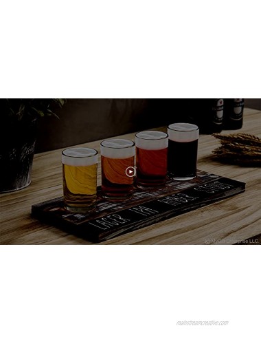 MyGift Rustic Torched Wood Craft Beer Flight Sampler Tray Serving Set with 4 Glasses & Chalkboard Panel