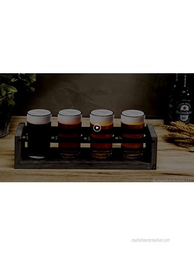 MyGift Vintage Gray-Washed Wood 4-Glass Craft Beer Tasting Flight Set Server Caddy Tray w Erasable Chalkboard Surface for Home Bar Restaurant