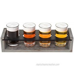 MyGift Vintage Gray-Washed Wood 4-Glass Craft Beer Tasting Flight Set Server Caddy Tray w Erasable Chalkboard Surface for Home Bar Restaurant