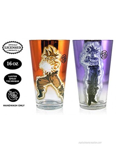 Official Dragon Ball Super Goku Pint Beer Glasses Purple and Orange color Set of 2 16 oz