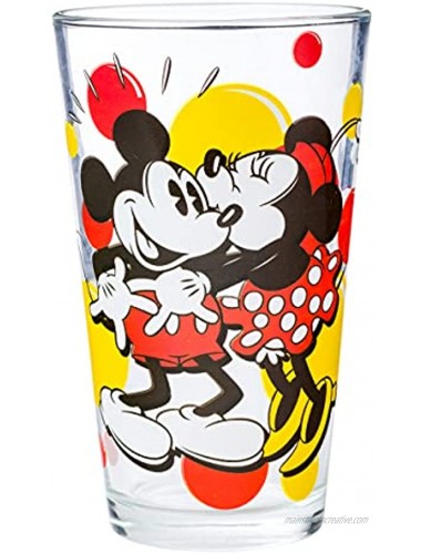 Silver Buffalo Disney's Classic Mickey and Minnie Kiss Dots Gift Box 16-Ounces Pint Glass 1 Count Pack of 1 Red and Black