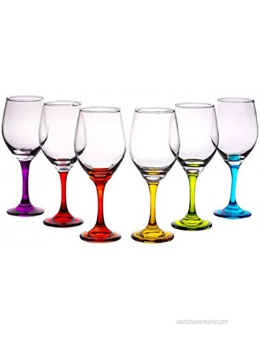 Trinkware Colored Stem Wine Glasses Set of 6 Multi Yellow Orange Purple Blue Red Green Fun Party Wine Goblets -11oz