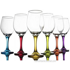 Trinkware Colored Stem Wine Glasses Set of 6 Multi Yellow Orange Purple Blue Red Green Fun Party Wine Goblets -11oz