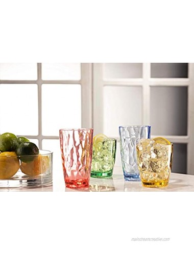 UNBREAKABLE Drinking Glasses SET OF 6 [Highball Glasses 15 Ounces] Shatterproof Drinking Glasses Colorful REUSABLE Drinking Cups Acrylic Tritan Glasses BPA Free Tumblers Microwave Dishwasher Safe