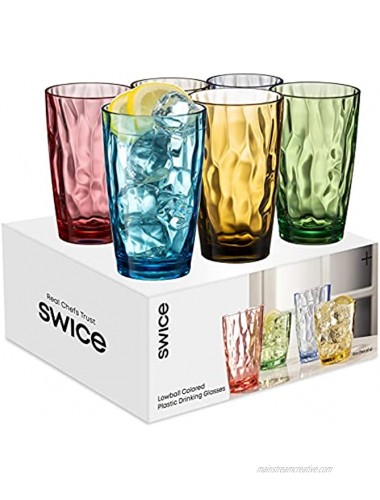 UNBREAKABLE Drinking Glasses SET OF 6 [Highball Glasses 15 Ounces] Shatterproof Drinking Glasses Colorful REUSABLE Drinking Cups Acrylic Tritan Glasses BPA Free Tumblers Microwave Dishwasher Safe