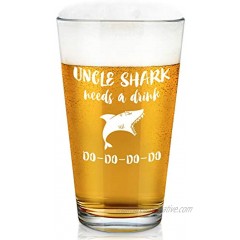 Uncle Shark Beer Pint Glass Funny Uncle Beer Glass 15Oz Unique Beer Pint Glass Gift for Christmas Birthday Fathers Day Thanksgiving White Elephant from Nephew Niece
