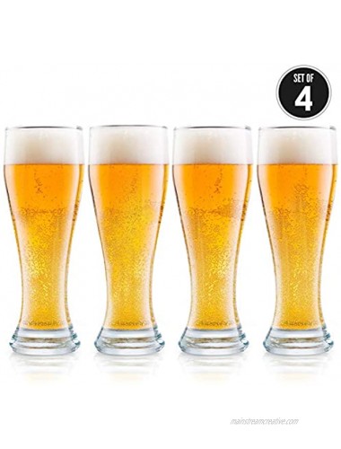 USA Made Nucleated Pilsner Glasses- Etched Beer Glass for Better Head Retention Aroma and Flavor 16 oz Craft Beer Glasses for Beer Drinking Bliss 4 Pack