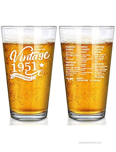 Vintage 1951 Old Time Information 70th Birthday Gifts for Men Women Beer Glass – Funny 70 Year Old Presents 16 oz Pint Glasses Party Decorations Supplies-70 Year Old Birthday Party Decorations