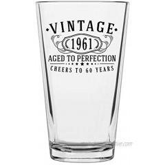 Vintage 1961 Printed 16oz Pint Glass 60th Birthday Aged to Perfection 60 years old gifts