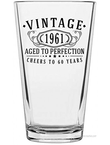 Vintage 1961 Printed 16oz Pint Glass 60th Birthday Aged to Perfection 60 years old gifts