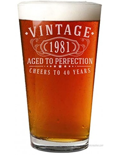 Vintage 1981 Etched 16oz Pint Beer Soda Glass 40th Birthday Aged to Perfection 40 years old gifts