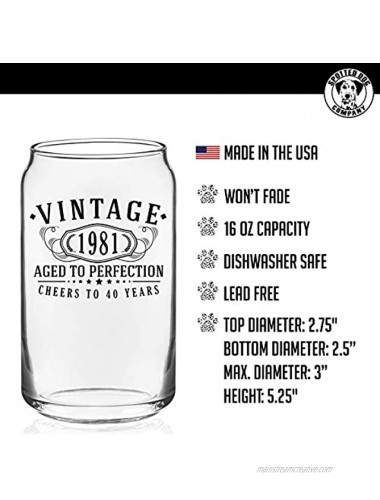 Vintage 1981 Printed 16oz Glass Beer Can 40th Birthday Aged to Perfection 40 years old gifts