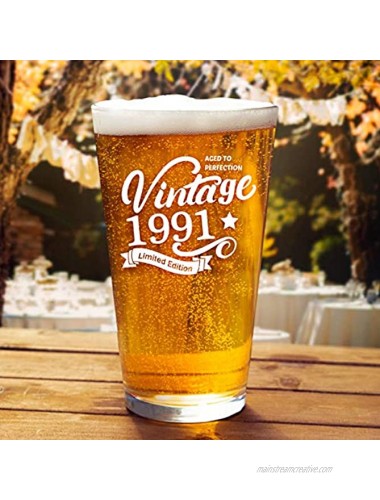 Vintage 1991 Old Time Information 30th Birthday Gifts for Men Women Beer Glass – Funny 30 Year Old Presents 16 oz Pint Glasses Party Decorations Supplies-30 Year Old Birthday Party Decorations